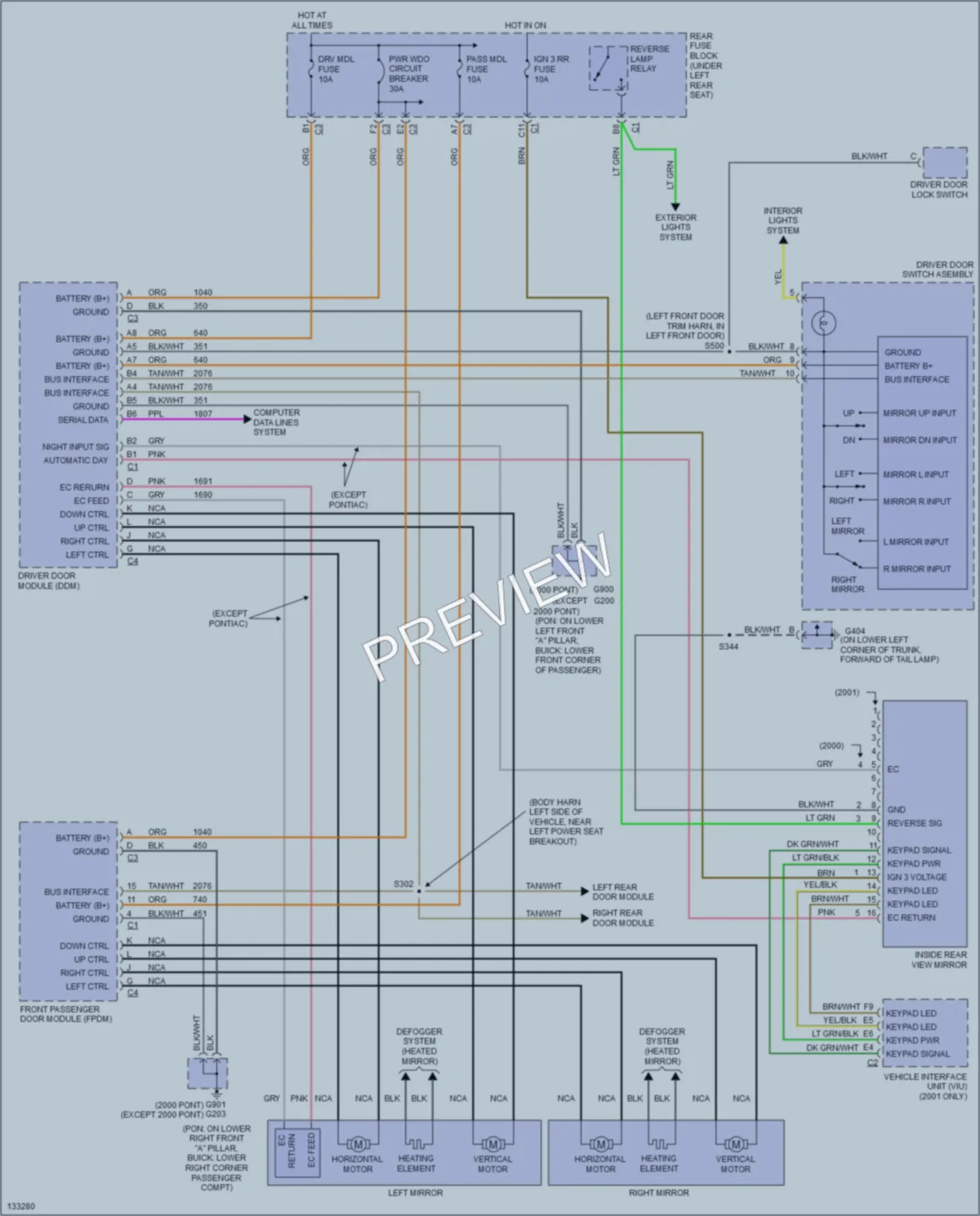 2000 Buick LeSabre Power Mirrors wiring diagram preview