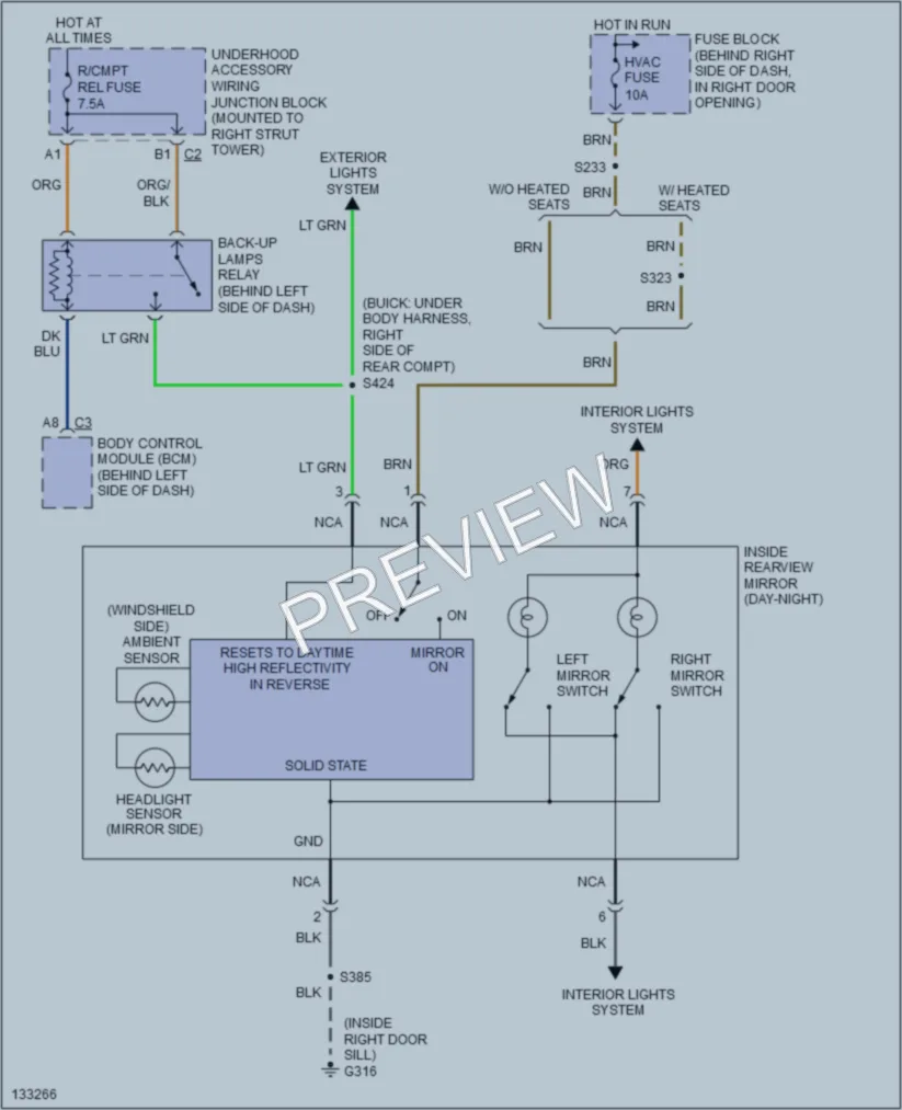 2000 Buick Regal Power Mirrors wiring diagram preview
