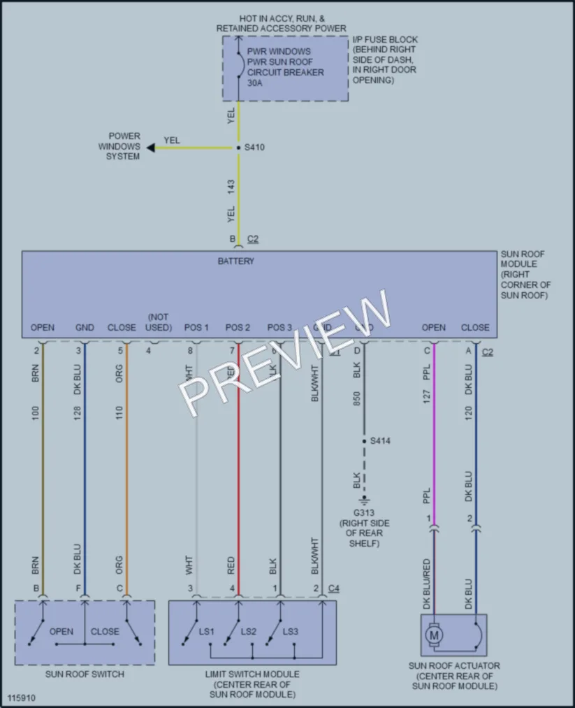 2000 Buick Regal Power Top Sunroof wiring diagram preview