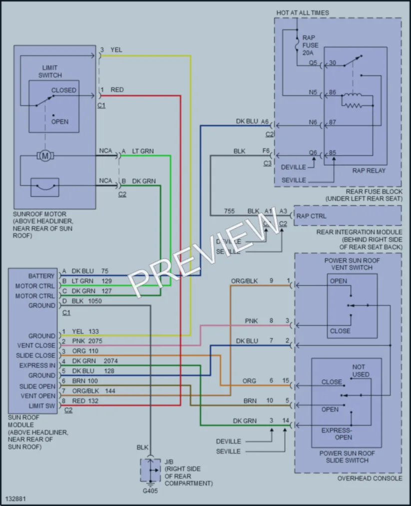 2000 Cadillac DeVille Power Top Sunroof wiring diagram preview