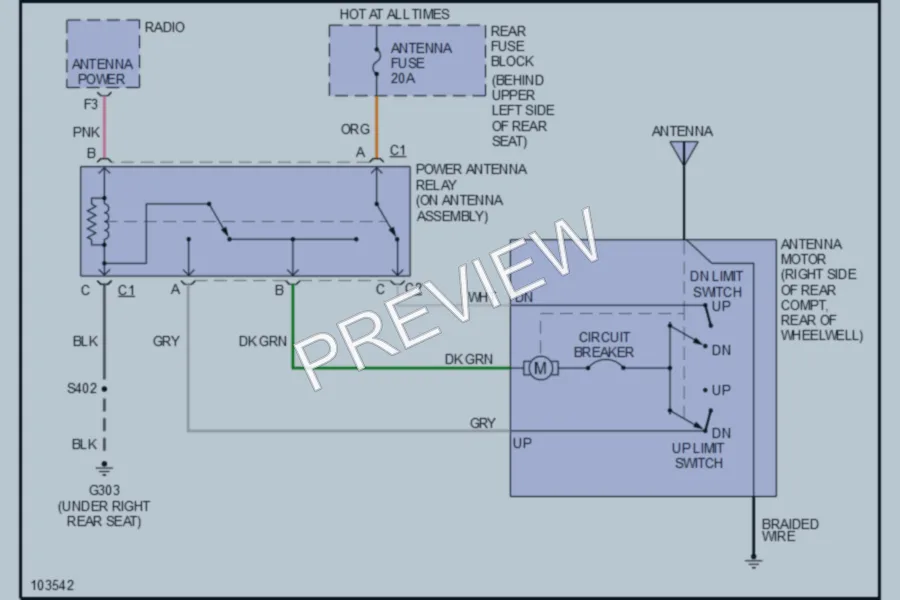 2000 Cadillac Eldorado Power Antenna wiring diagram preview