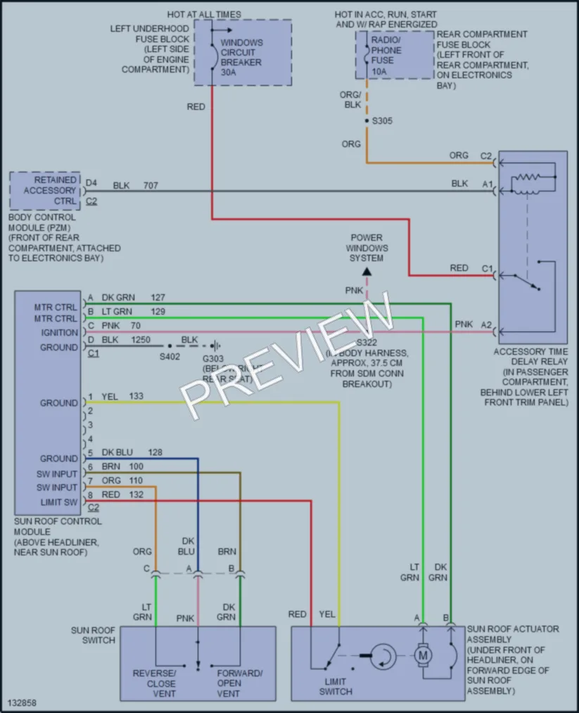 2000 Cadillac Eldorado Power Top Sunroof wiring diagram preview
