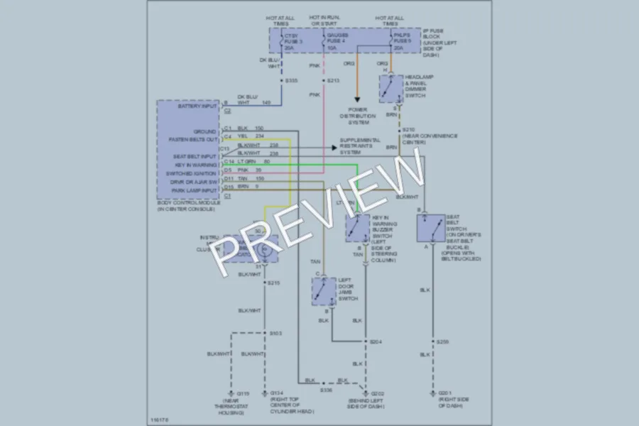 2000 Cadillac Escalade Warning Systems wiring diagram preview