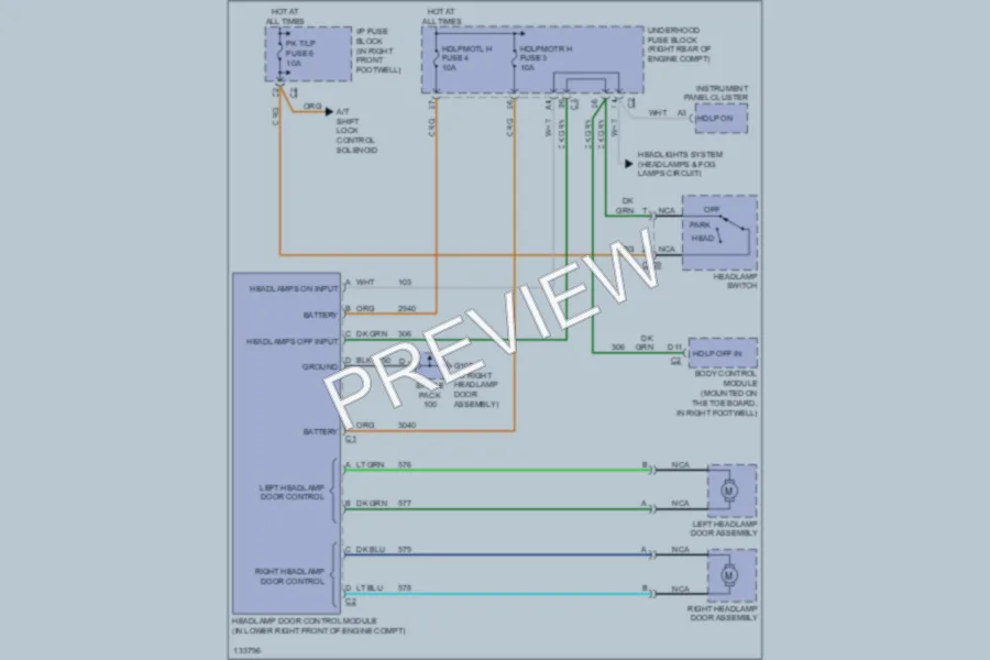 2000 Chevrolet Corvette Headlights wiring diagram preview