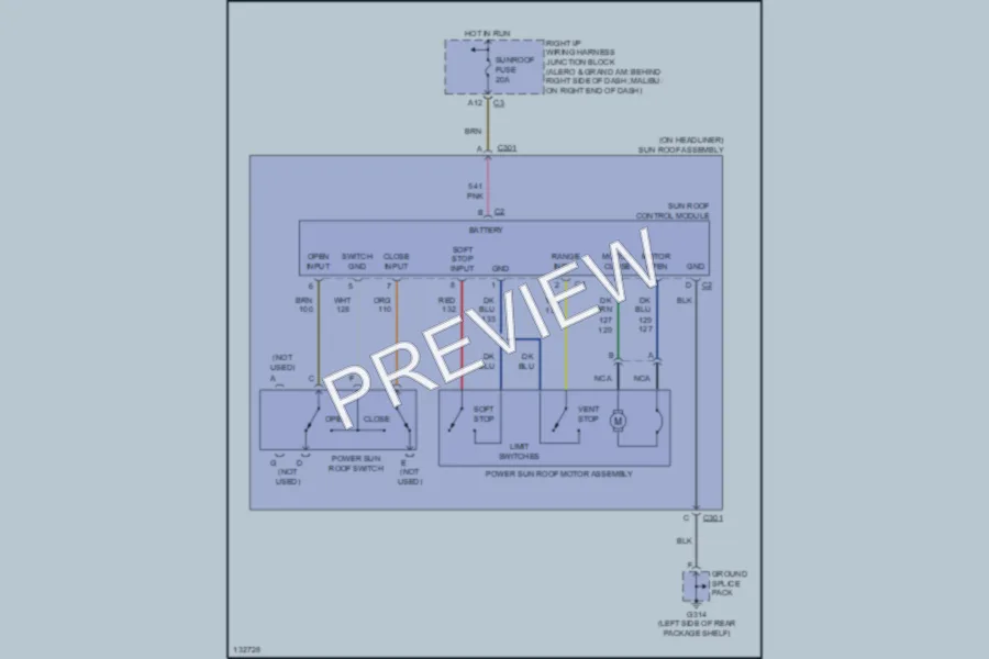 2000 Chevrolet Malibu Power Top Sunroof wiring diagram preview