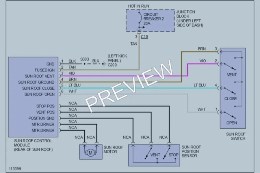 2000 Chrysler Cirrus Power Top Sunroof wiring diagram preview