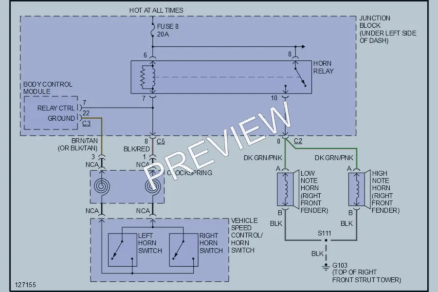 2000 Chrysler 2D Convertible Horn wiring diagram preview