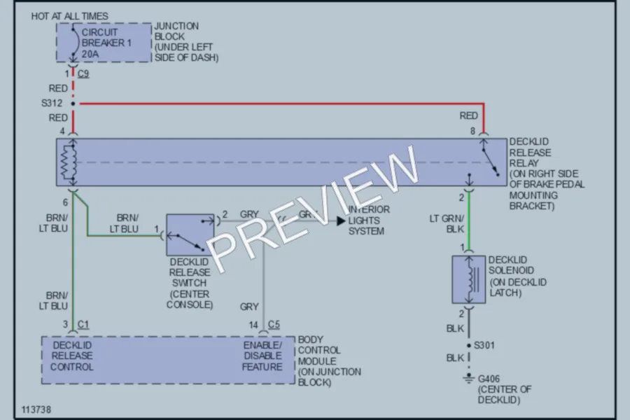 2000 Chrysler 2D Convertible Trunk Tailgate Fuel Door wiring diagram preview