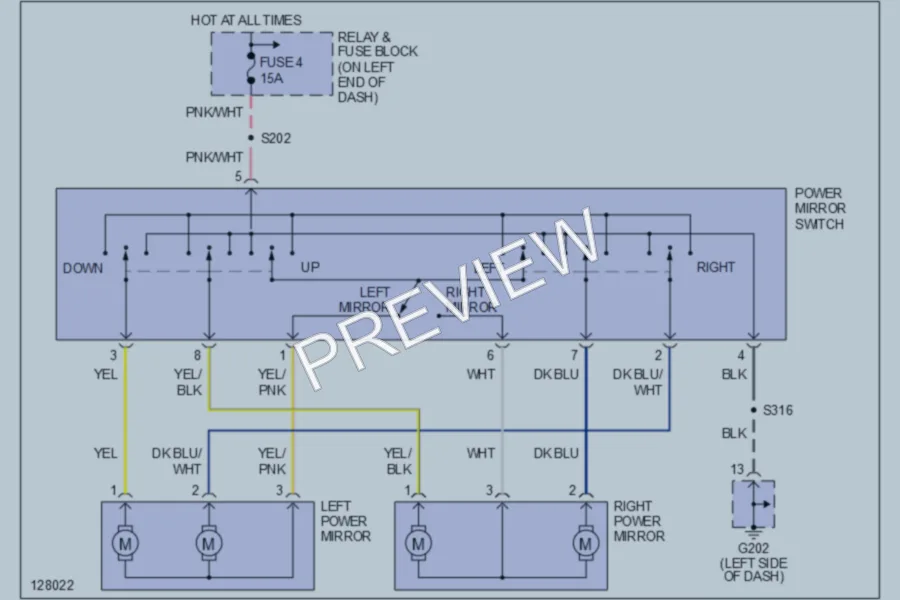 2000 Dodge B2500 Power Mirrors wiring diagram preview
