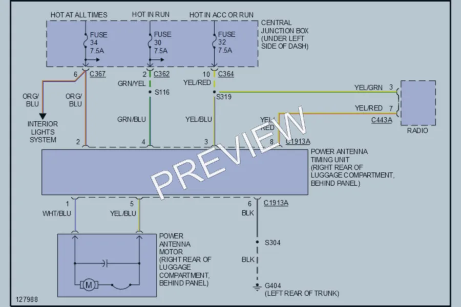 2000 Ford Contour Power Antenna wiring diagram preview