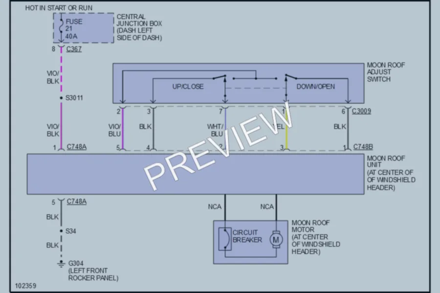 2000 Ford Contour Power Top Sunroof wiring diagram preview