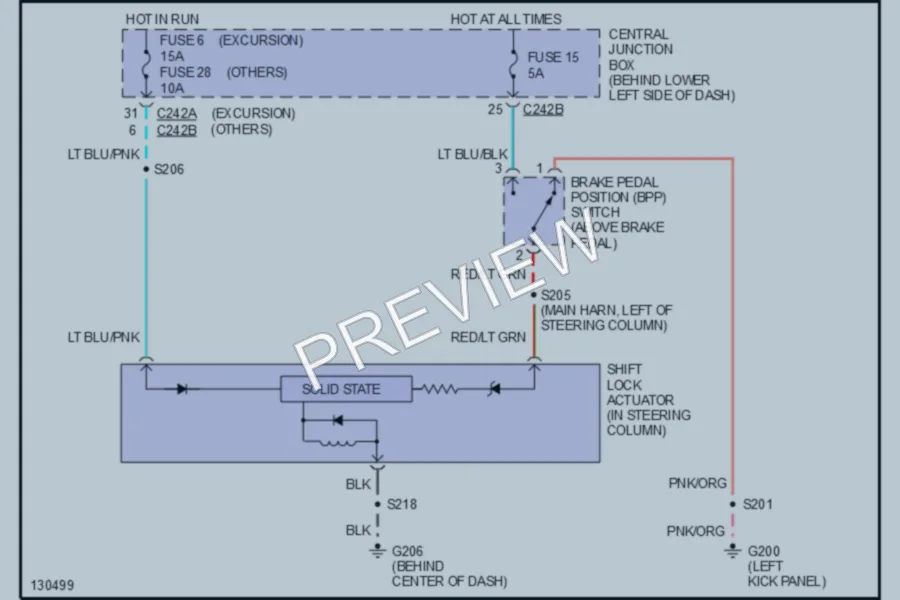 2000 Ford F250 Super Duty Shift Interlock wiring diagram preview