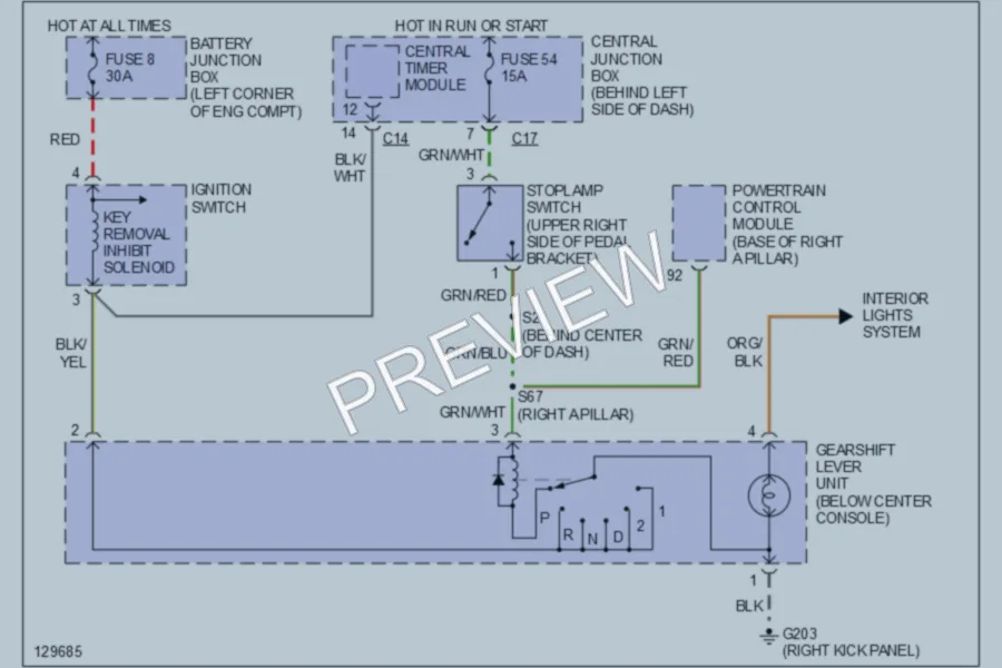 2000 Ford Focus Shift Interlocks wiring diagram preview