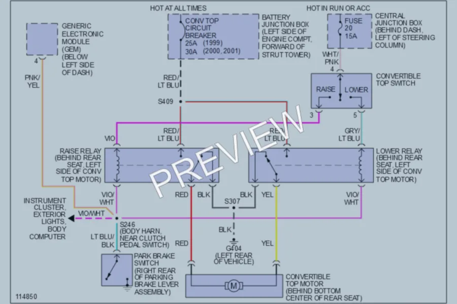 2000 Ford Mustang Power Top Sunroof wiring diagram preview