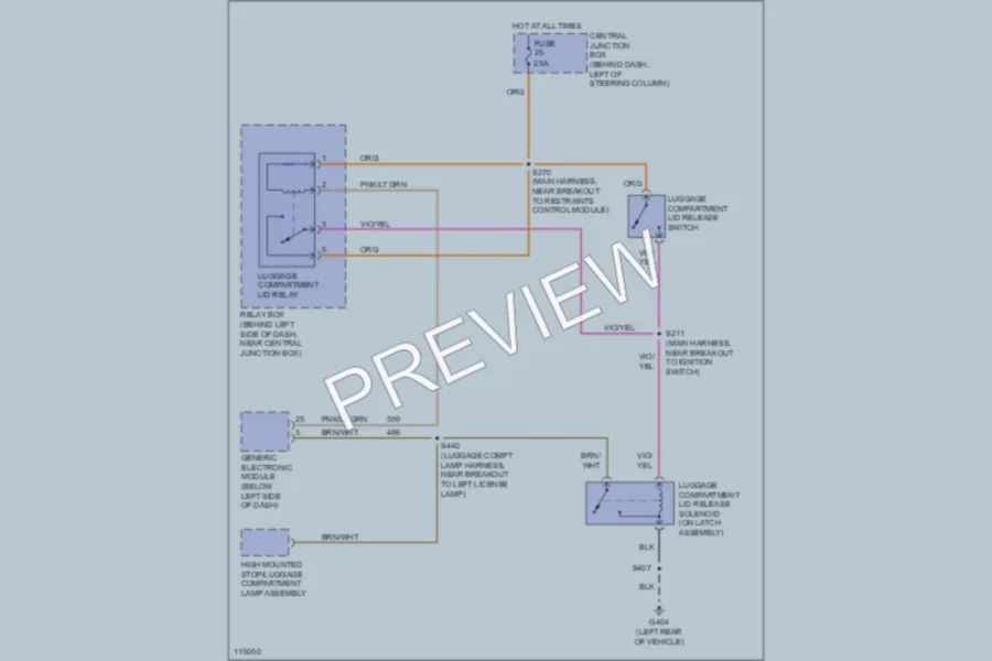 2000 Ford Mustang Trunk Tailgate Fuel Door wiring diagram preview