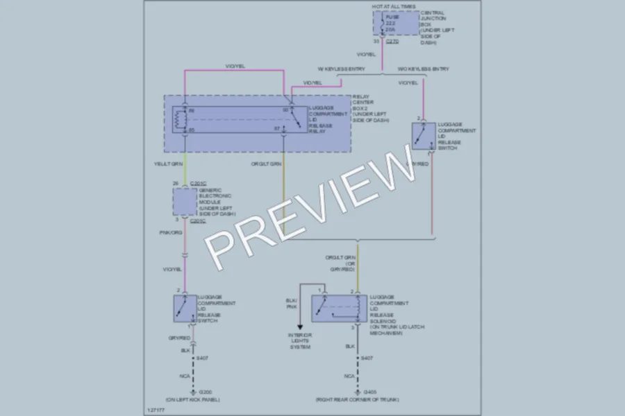2000 Ford Taurus Trunk Tailgate Fuel Door wiring diagram preview