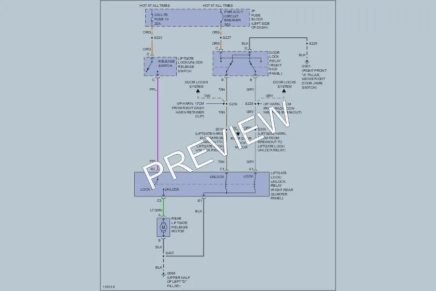 2000 GMC Safari Trunk Tailgate Fuel Door wiring diagram preview