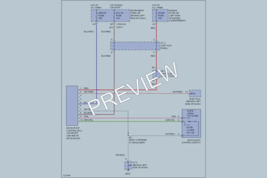 2000 Lexus RX300 Power Top Sunroof wiring diagram preview
