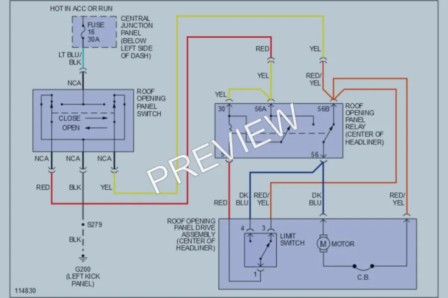 2000 Lincoln Continental Power Top Sunroof wiring diagram preview
