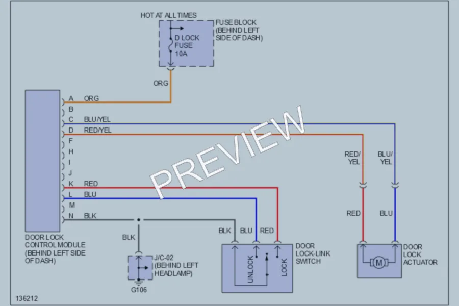 2000 Mazda Miata Power Door Locks wiring diagram preview