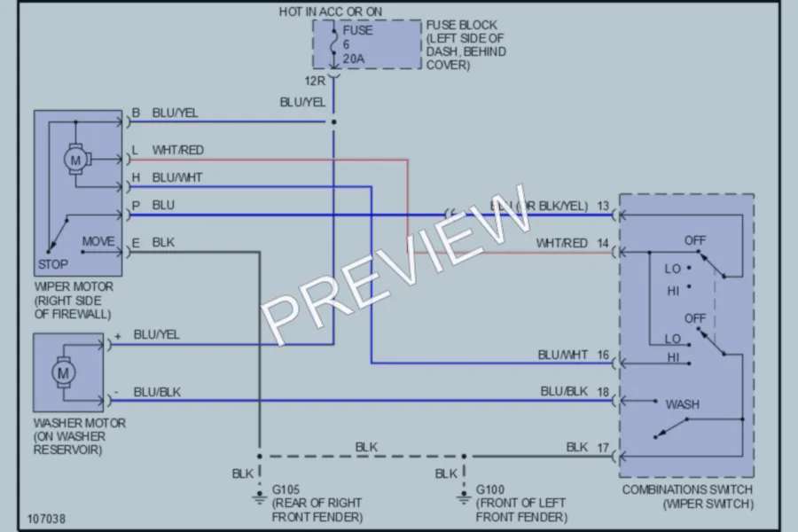 2000 Nissan Frontier Wiper Washer wiring diagram preview