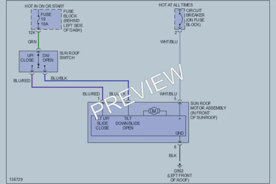 2000 Nissan Sentra Power Top Sunroof wiring diagram preview
