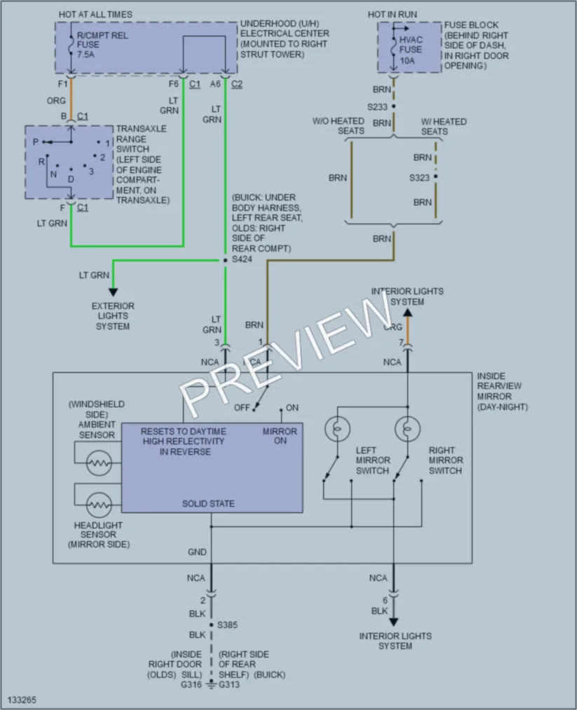 2000 Oldsmobile Intrigue Power Mirrors wiring diagram preview