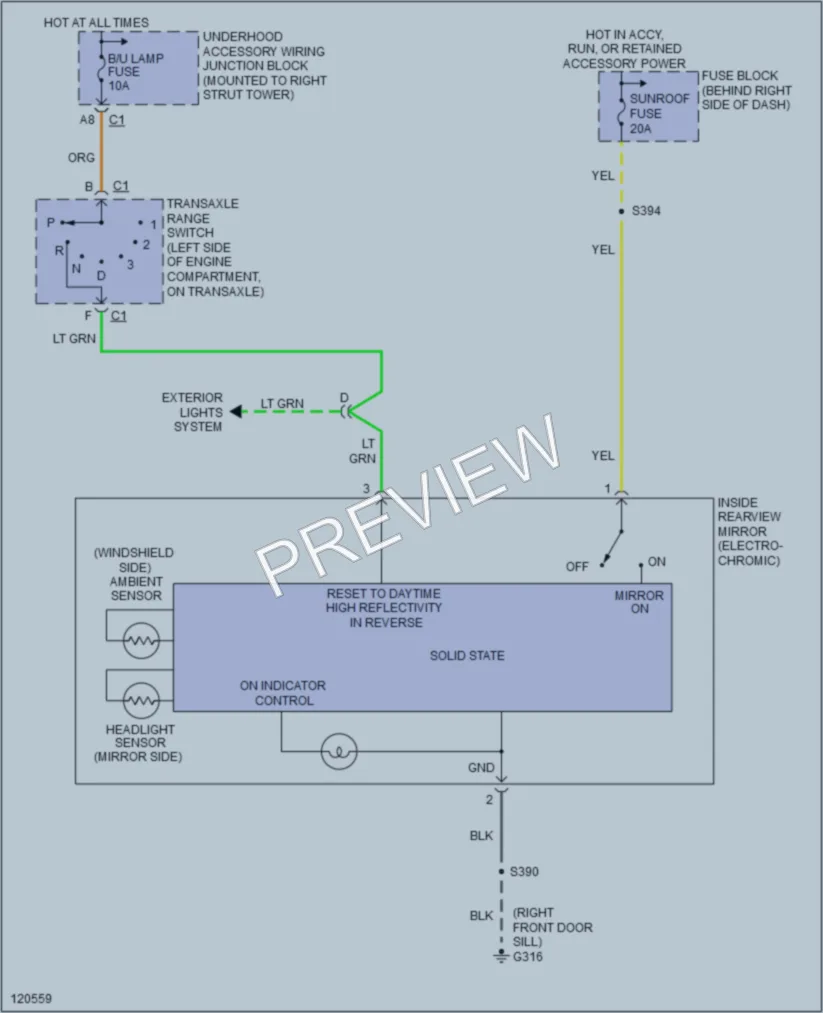2000 Pontiac GrandPrix Power Mirrors wiring diagram preview