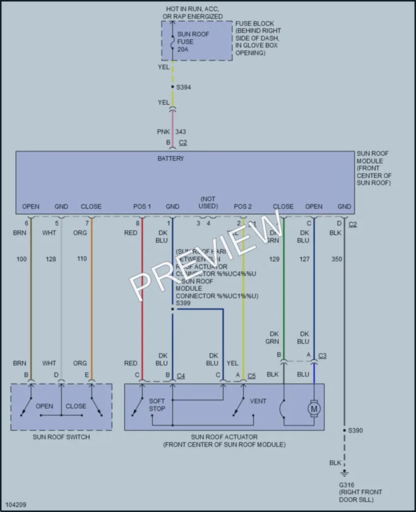 2000 Pontiac GrandPrix Power Top Sunroof wiring diagram preview