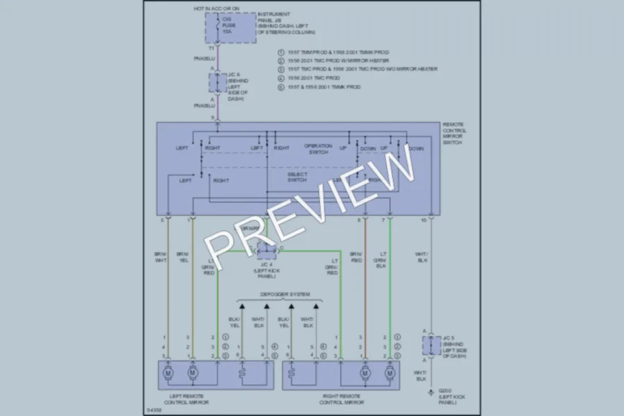 2000 Toyota Camry Power Mirrors wiring diagram preview