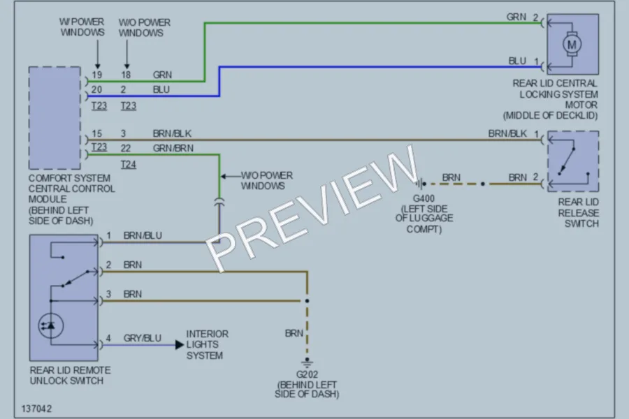 2000 Volkswagen Golf Trunk Tailgate Fuel Door wiring diagram preview