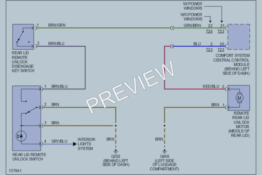 2000 Volkswagen Jetta Trunk Tailgate Fuel Door wiring diagram preview