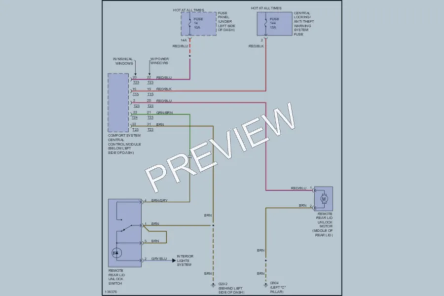 2000 Volkswagen NewBeetle Trunk Tailgate Fuel Door wiring diagram preview