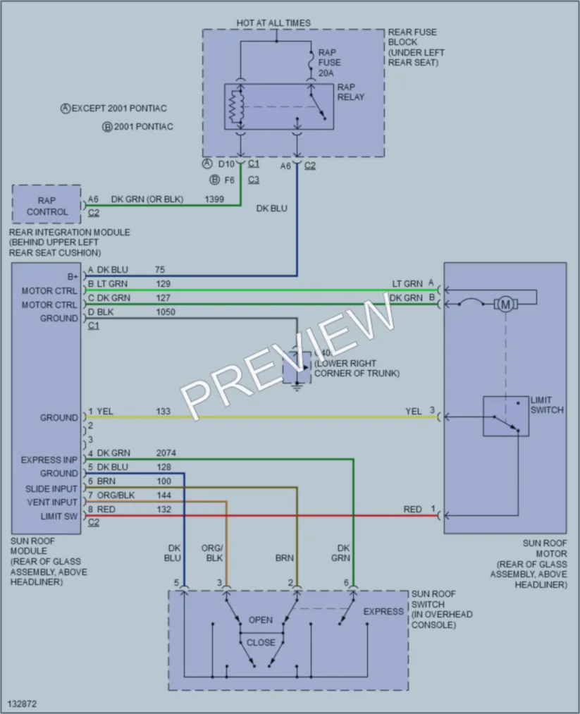 2001 Buick LeSabre Power Top Sunroof wiring diagram preview