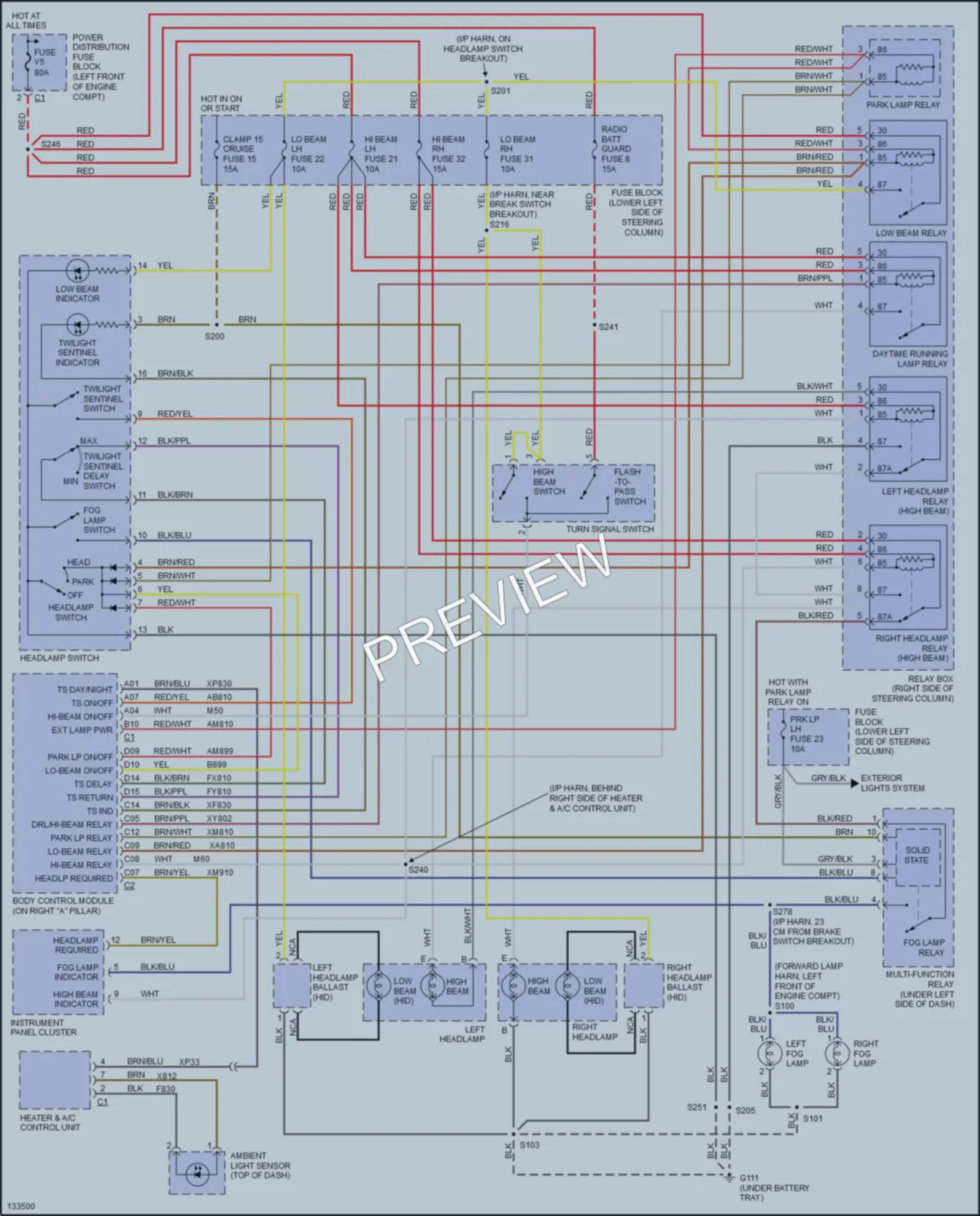 2001 Cadillac Catera Headlights wiring diagram preview