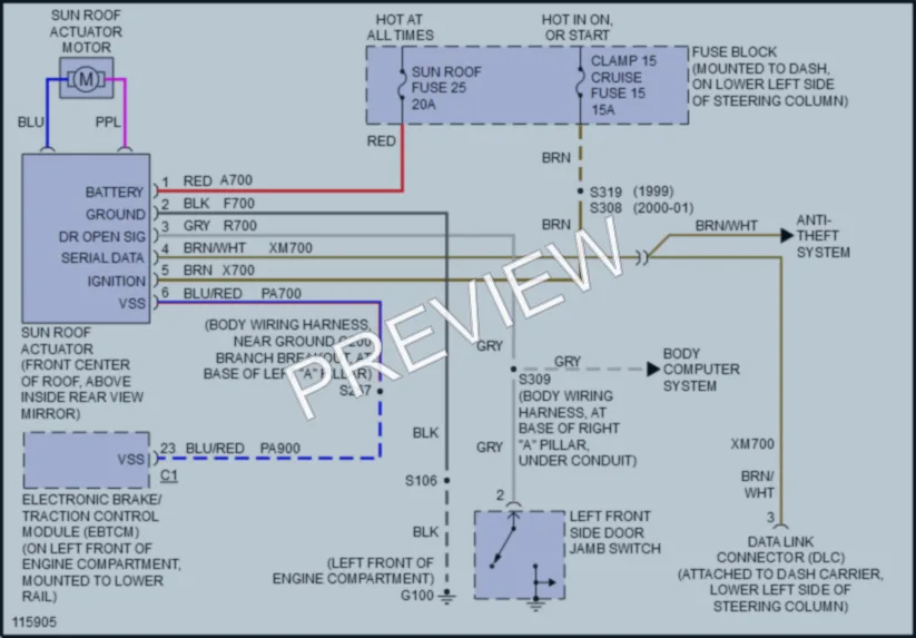 2001 Cadillac Catera Power Top Sunroof wiring diagram preview