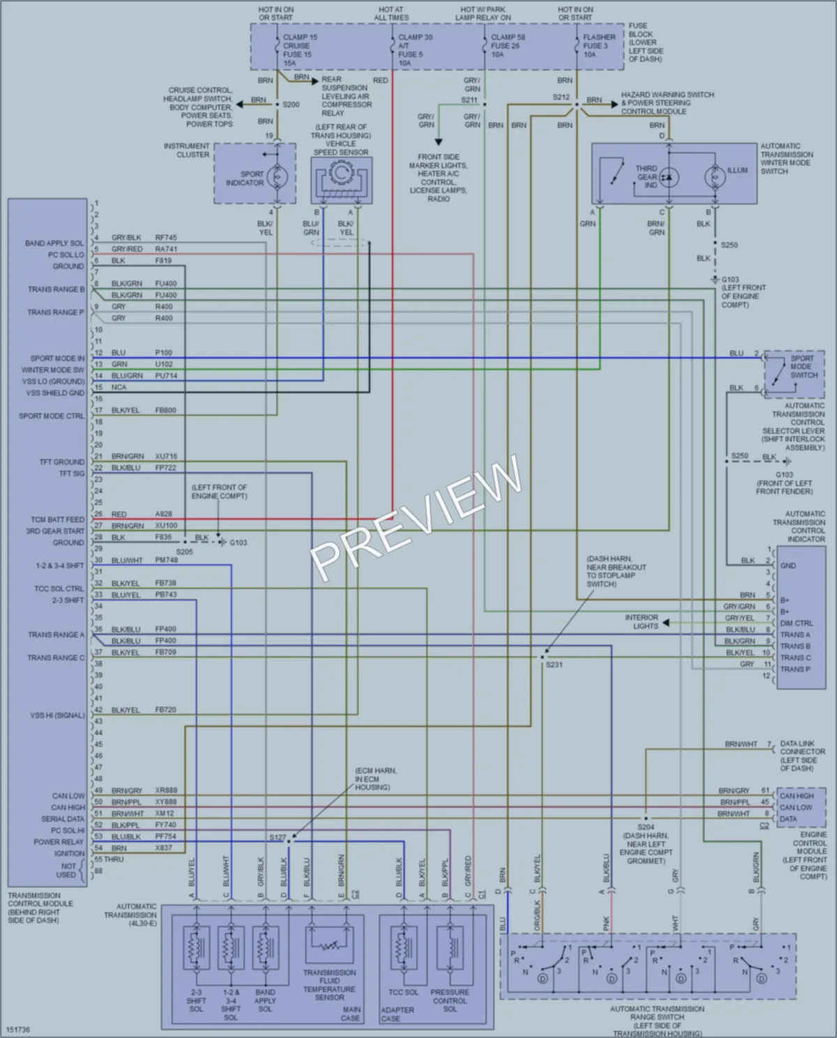 2001 Cadillac Catera Transmission wiring diagram preview