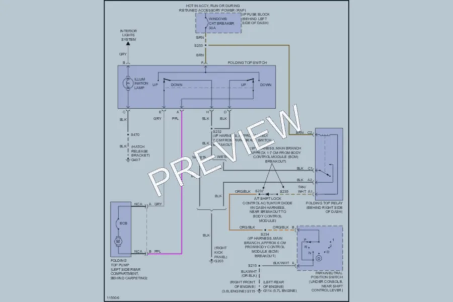 2001 Chevrolet Camaro Power Top Sunroof wiring diagram preview