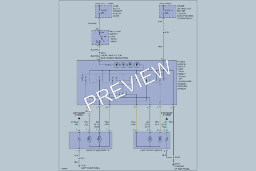 2001 Chrysler PTCruiser Power Mirrors wiring diagram preview