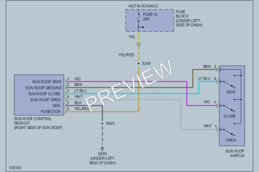 2001 Chrysler PTCruiser Power Top Sunroof wiring diagram preview