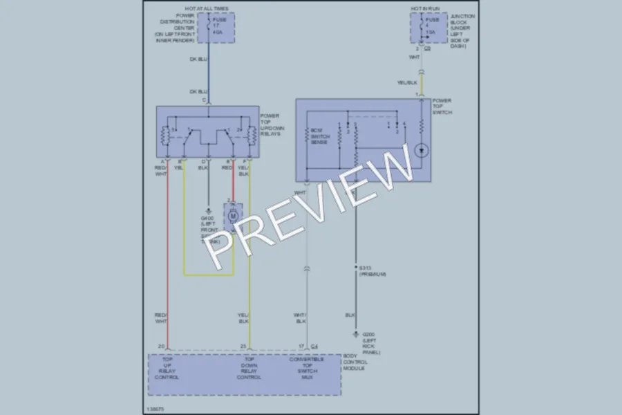 2001 Chrysler Convertible Power Top Sunroof wiring diagram preview