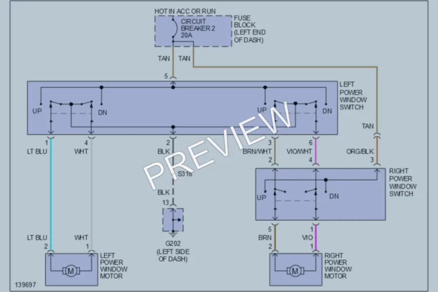 2001 Dodge B2500 Power Windows wiring diagram preview