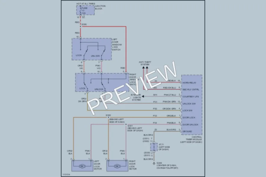2001 Dodge R3500 Power Door Locks wiring diagram preview