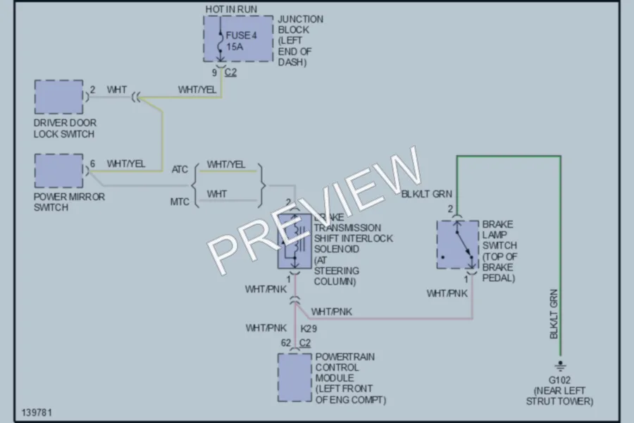 2001 Dodge 4D Sedan Shift Interlocks wiring diagram preview