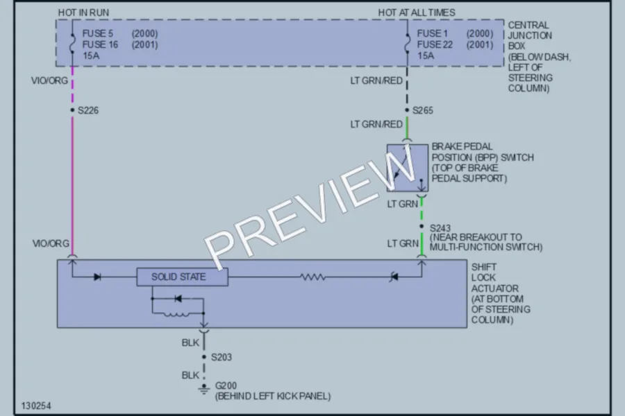 2001 Ford CrownVictoria Shift Interlocks wiring diagram preview
