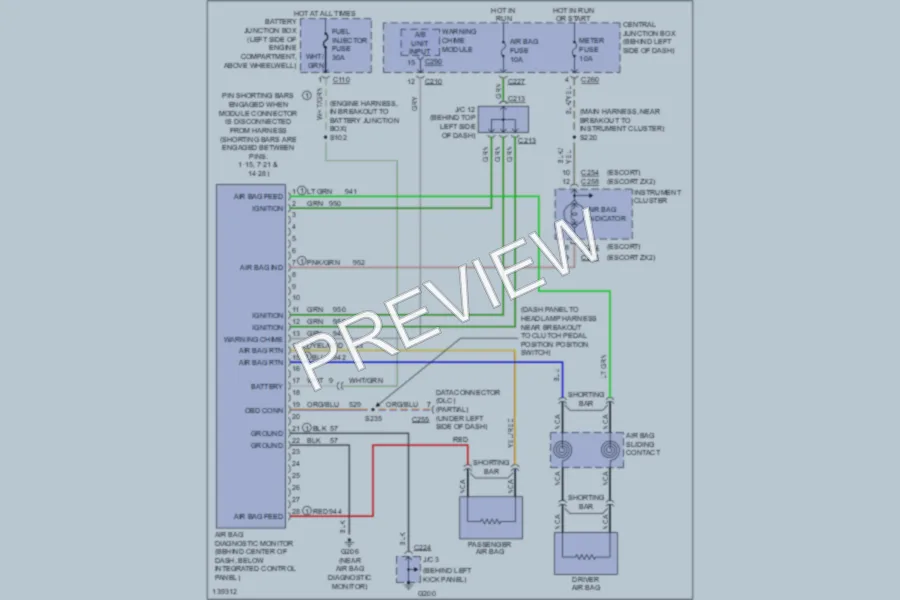 2001 Ford Escort Supplemental Restraints wiring diagram preview