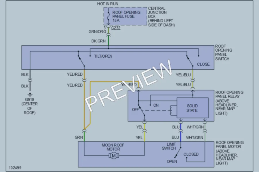 2001 Ford EscortZX2 Power Top Sunroof wiring diagram preview