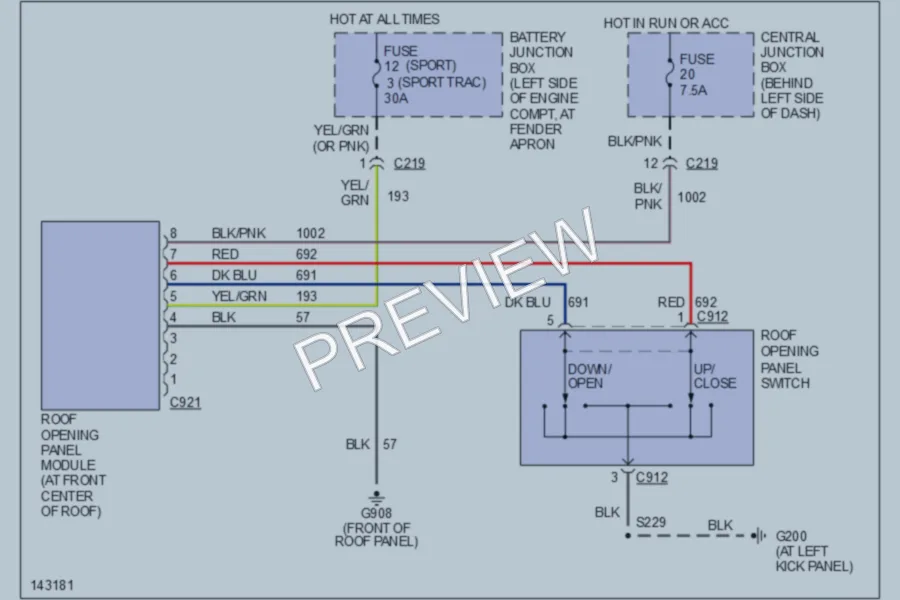 2001 Ford ExplorerSport Power Top Sunroof wiring diagram preview