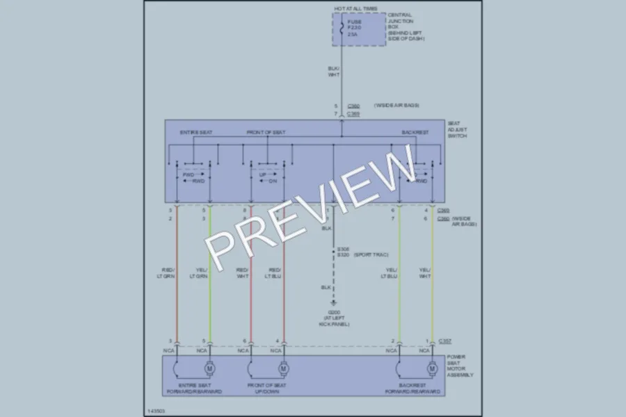 2001 Ford ExplorerSportTrac Power Seats wiring diagram preview