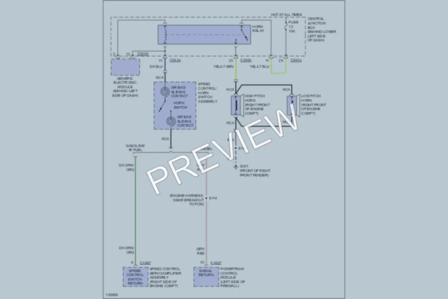 2001 Ford F350 Super Duty Horn wiring diagram preview